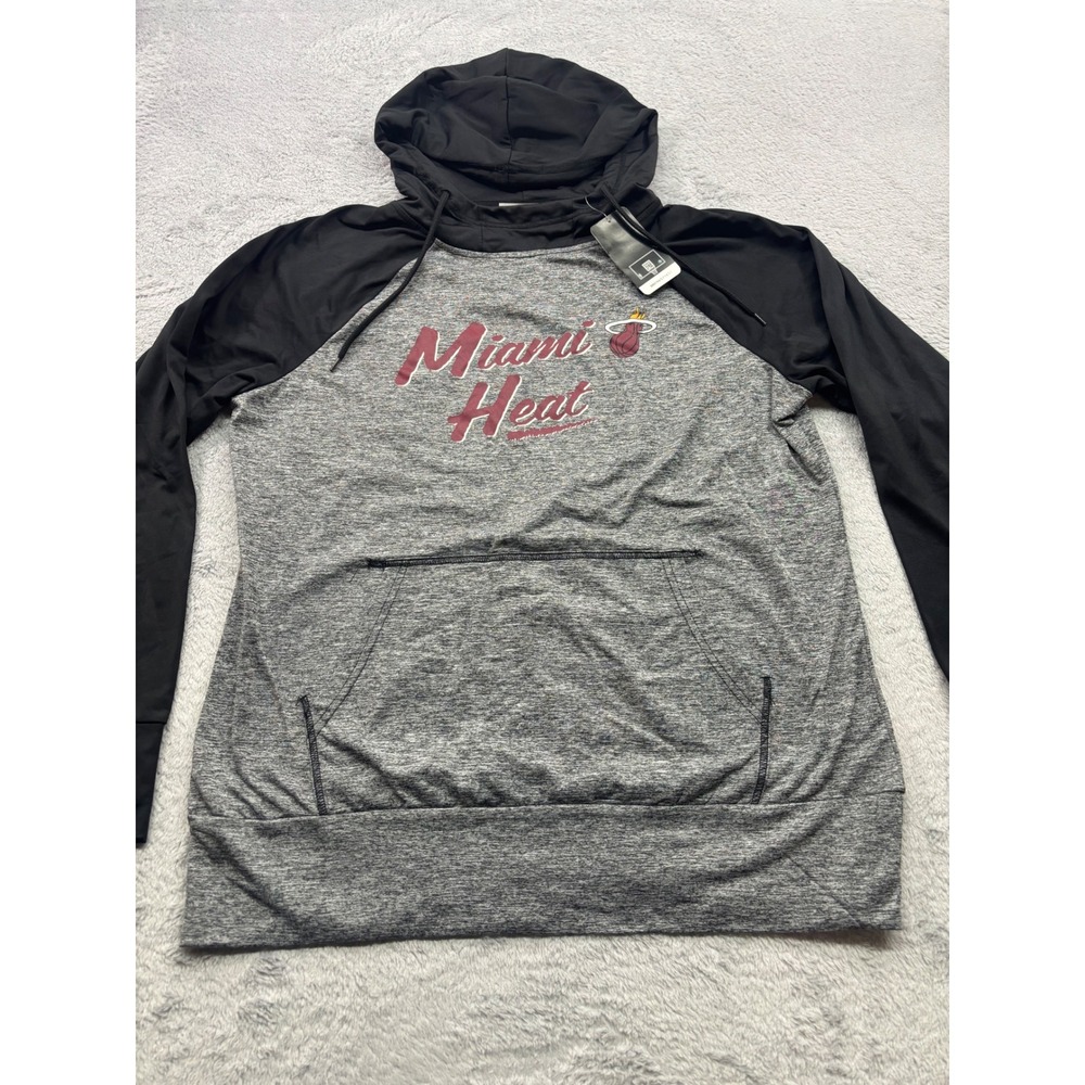 Miami Heat NBA Mens‎ XL Gray Black Raglan Hoodie Sweatshirt lightweight